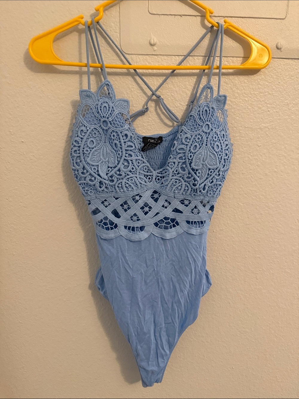 Rue21 Powder Blue Crochet Lace Bodysuit Bandeau